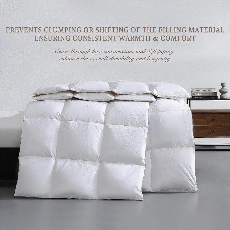 kathy ireland Royal Luxe Formerly Twin Size White Goose Feather and Down Comforter - 100% Cotton All Season Lightweight Hypoallergenic Duvet Insert with Corner Tabs, 68"x 88" - Image 4